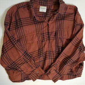 Abercrombie & Fitch Women's Cropped Flannel Long Sleeve Shirt Size XL